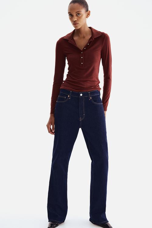 Rib-knit polo shirt - burgundy