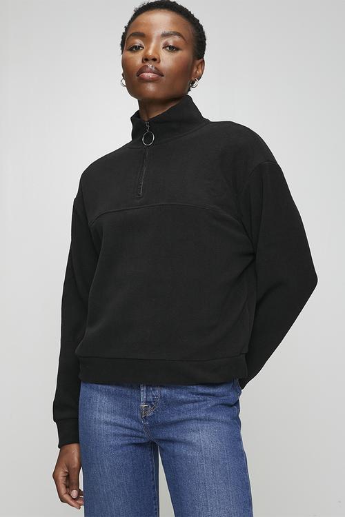 Ladies Mid Zip Fleece Sweatshirt - Black