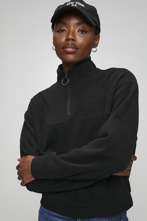 Ladies Mid Zip Fleece Sweatshirt - Black