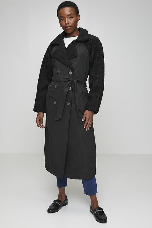 Ladies Double Breasted Classic Mac - Black
