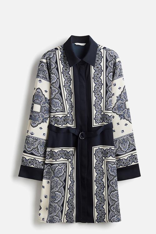 Belted shirt dress - navy blue patterned