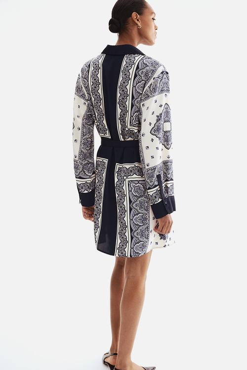 Belted shirt dress - navy blue patterned