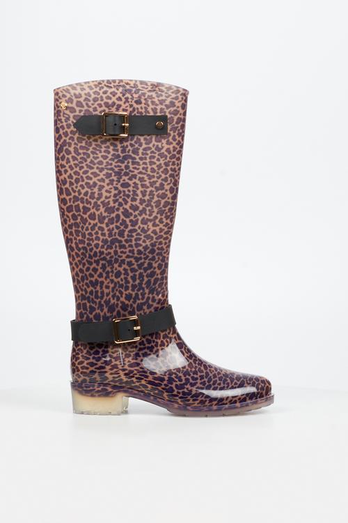 Cloudy 1 gold buckle rain high boot - leopard