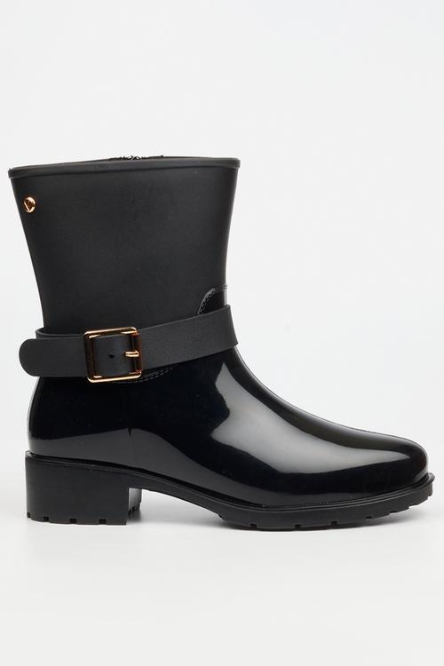 Cloudy 2 gold buckle rain ankle boot - black