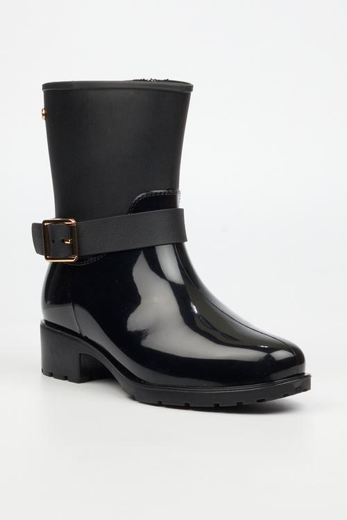 Cloudy 2 gold buckle rain ankle boot - black
