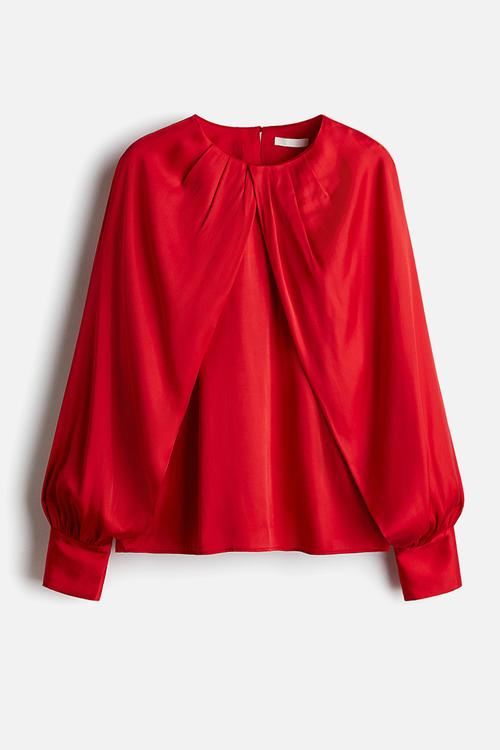 Balloon-sleeved satin blouse - bright red