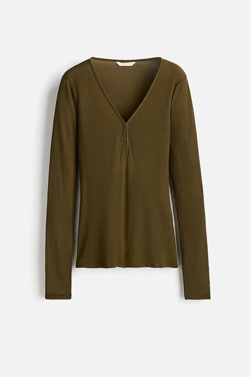 Rib-knit top - dark khaki green