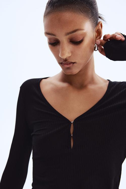 Rib-knit top - black