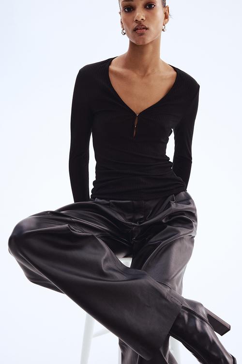 Rib-knit top - black