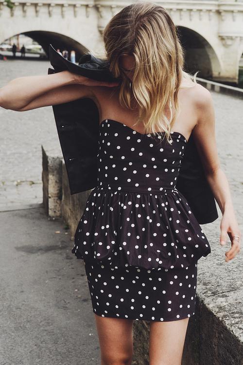 Peplum bandeau dress - black spotted