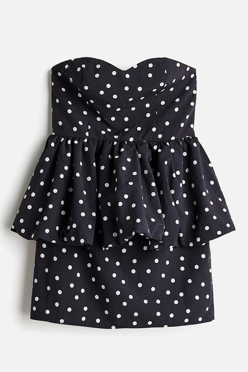 Peplum bandeau dress - black spotted