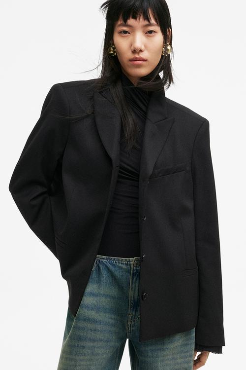 H&M Studio: Single-breasted wool-blend blazer - black