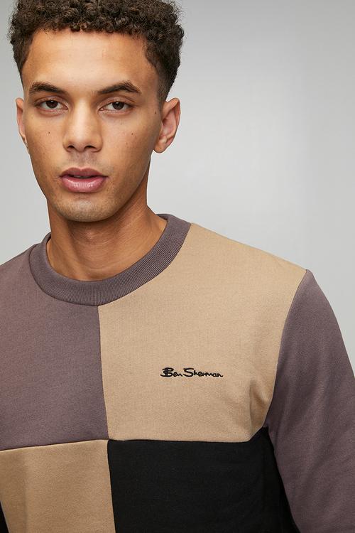 Panelled Colour Block Crew Sweater - Cornstalk