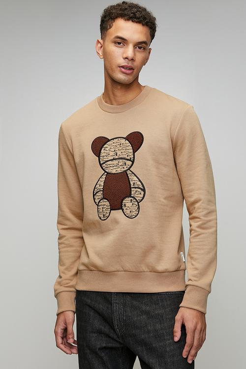 Chenille Bear Applique Crew Sweater - Cornstalk