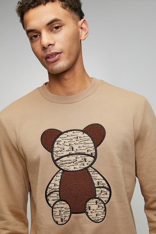 Chenille Bear Applique Crew Sweater - Cornstalk