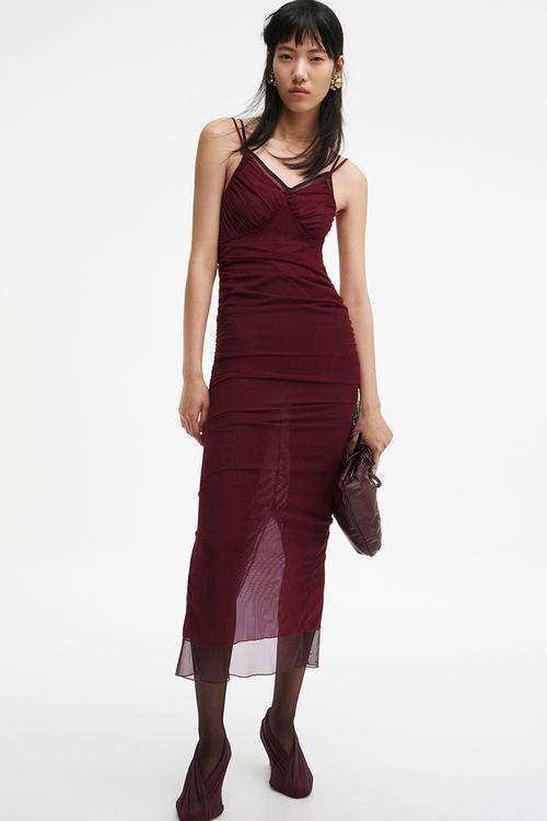 H&M Studio: Strappy mesh dress - burgundy
