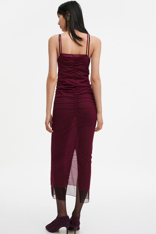 H&M Studio: Strappy mesh dress - burgundy