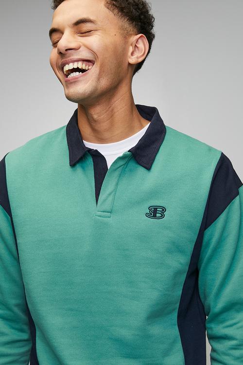 Panelled Colour Block B Polo Sweater - Aqua Teal