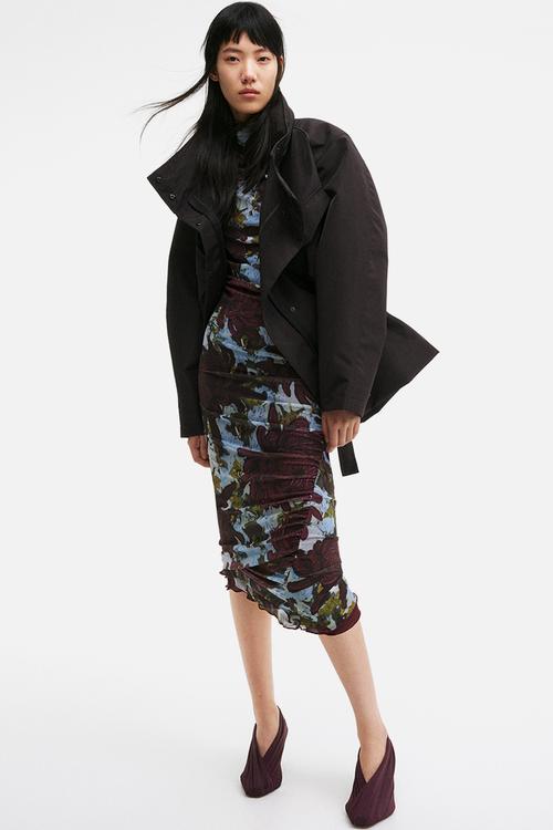 H&M Studio: Asymmetric mesh dress - dark plum purple floral
