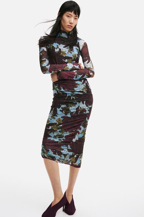 H&M Studio: Asymmetric mesh dress - dark plum purple floral