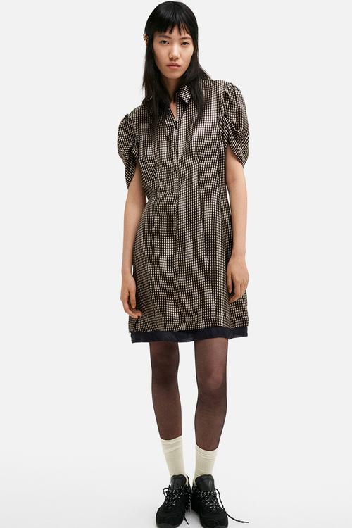 H&M Studio: Puff-sleeved dress - black gingham check