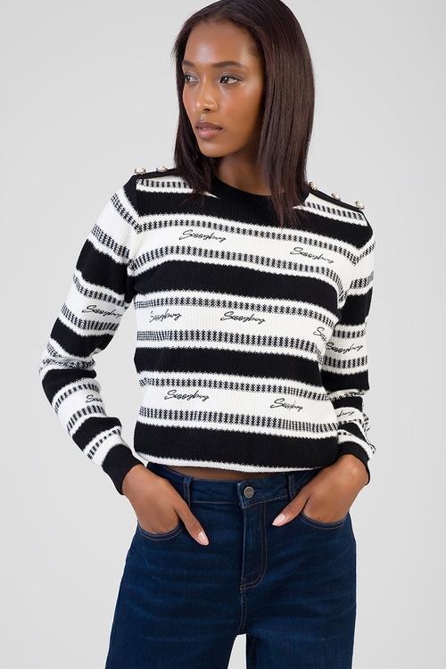 Miss You More Knit Sweater Striped Jersey - Black/Off White
