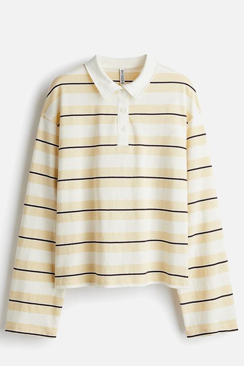 Cotton polo shirt - light yellow striped