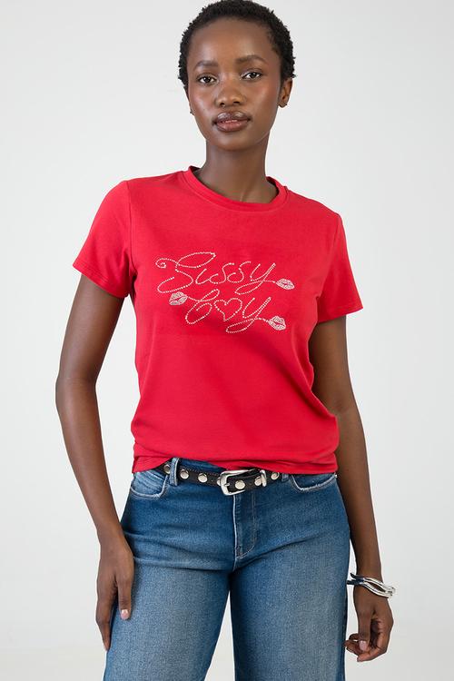 Chase It T-Shirt Regular Tshirt With Branded Transfer And Lips Detail - Red