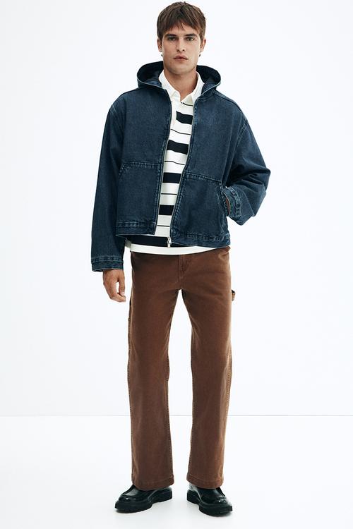 Loose fit hooded denim jacket - dark denim blue