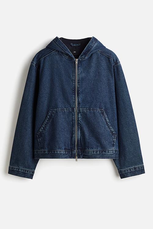 Loose fit hooded denim jacket - dark denim blue