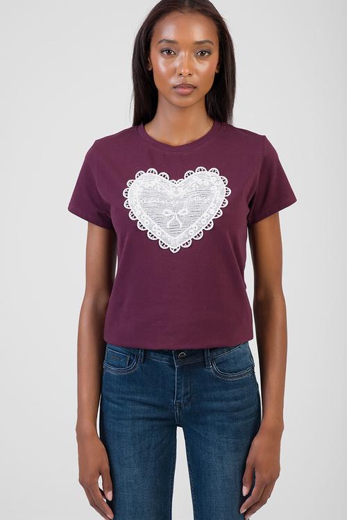 新品未使用J.N.Hearts Mocmoc blouse/Black No Limits T-Shirt Regular Tshirt With Crochet Heart - Black