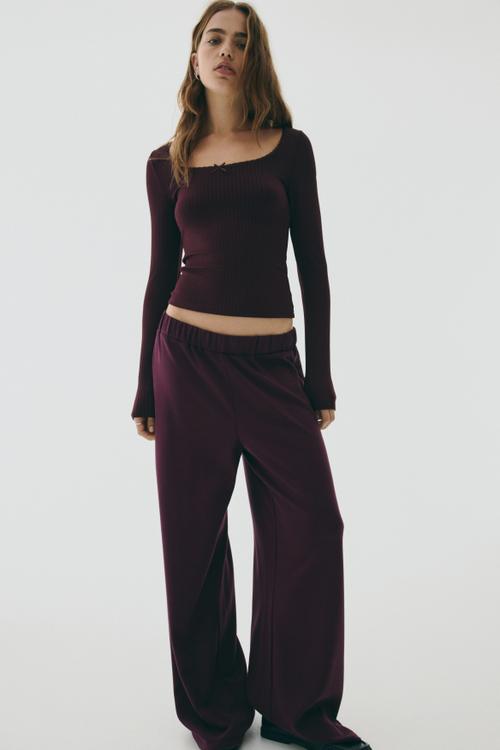 Wide pull-on trousers - plum purple 