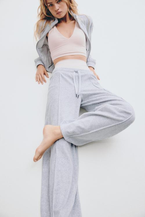 Wide velour joggers - grey marl 