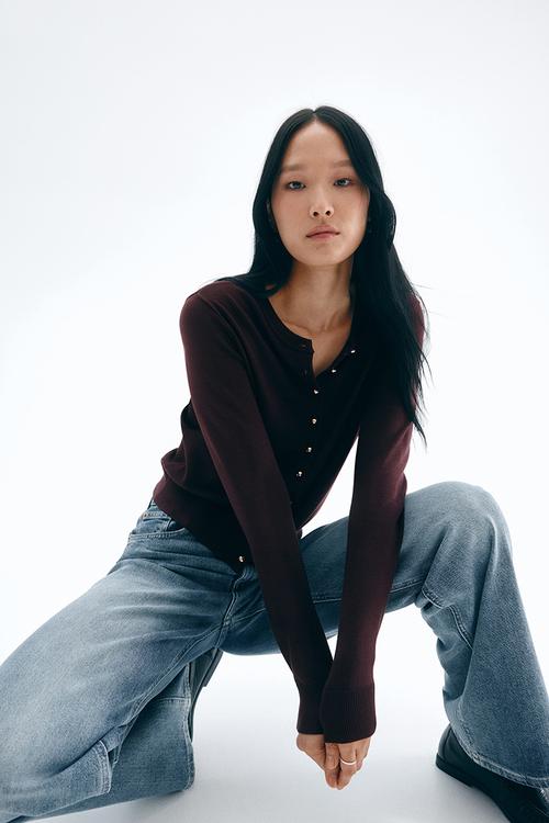 Knitted cardigan - burgundy