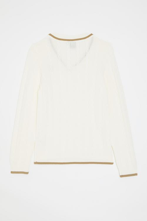 Boys mark v neck cable knit - off white 
