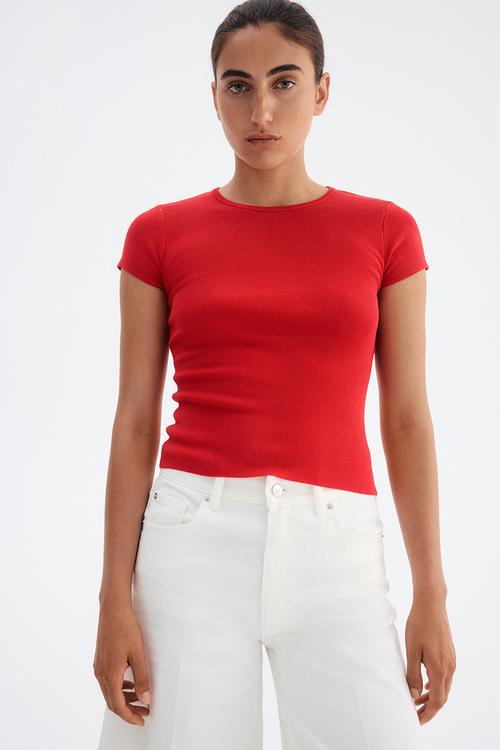 Fine-knit t-shirt - bright red