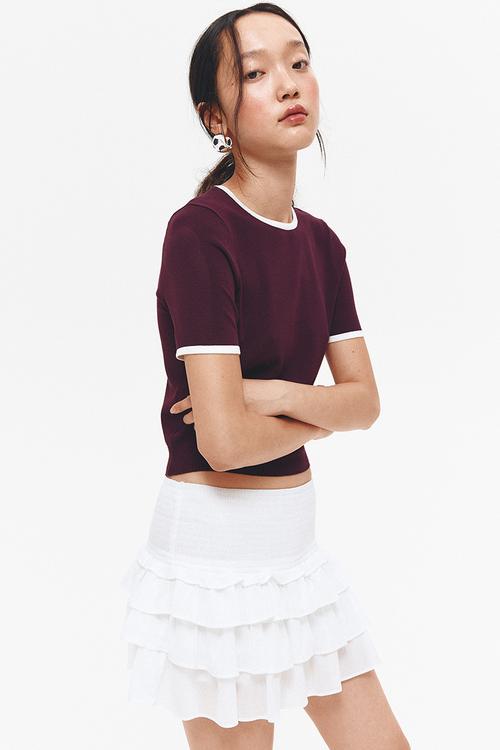 Fine-knit t-shirt - plum red