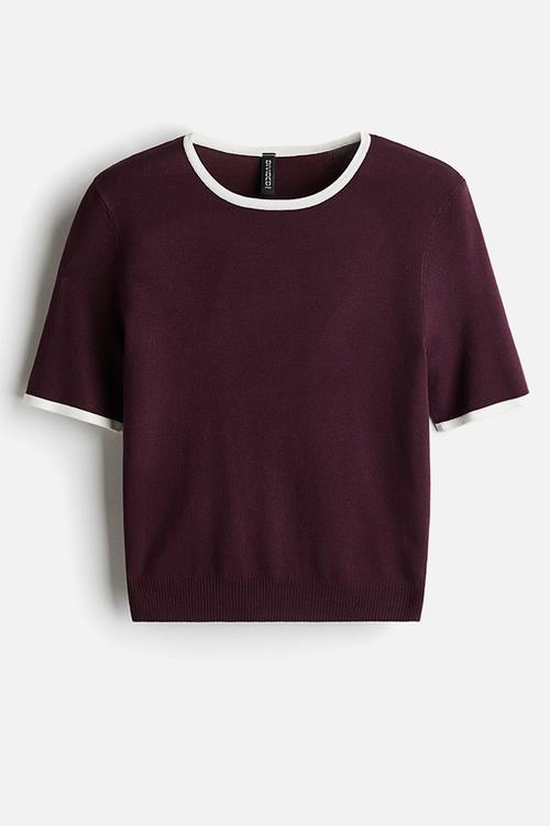 Fine-knit t-shirt - plum red