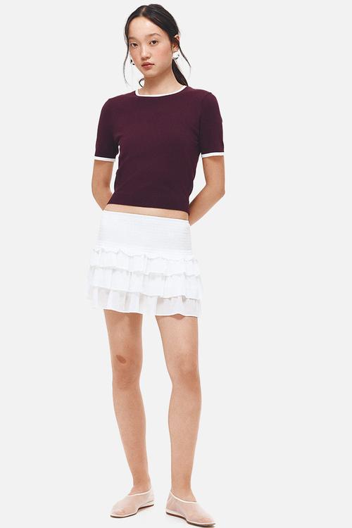 Fine-knit t-shirt - plum red