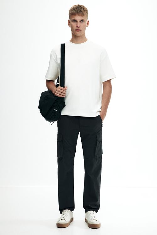 Regular fit nylon cargo trousers - dark grey