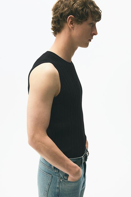 Slim fit ribbed vest top - black