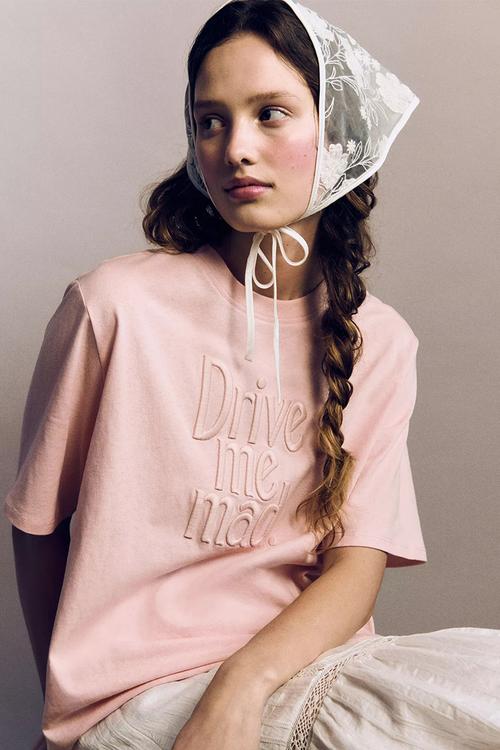 Embroidery-detail T-shirt - Light Pink Wuthering Heights