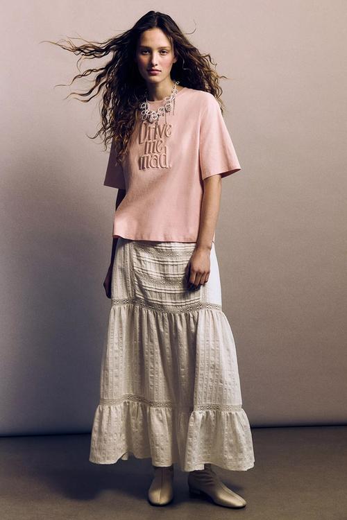 Embroidery-detail T-shirt - Light Pink Wuthering Heights