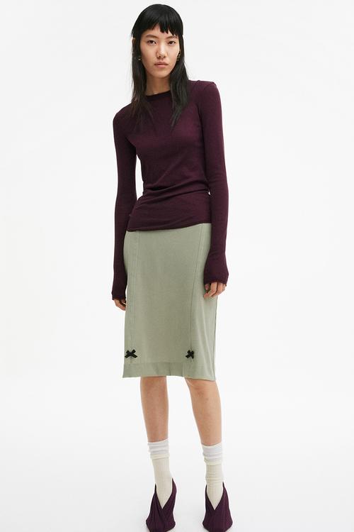 H&M Studio: Bow-detail mesh skirt - light khaki green