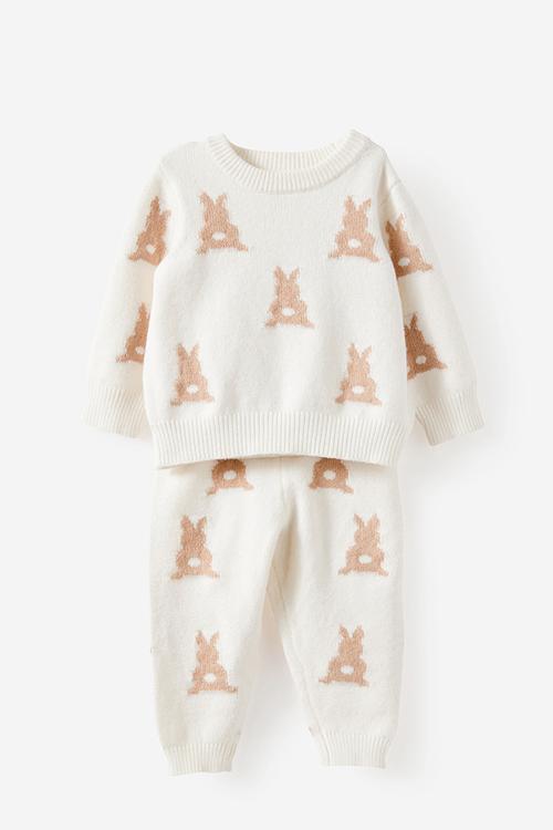 Bundle Organic Raglan Knit Sweater & Legging Set - Milk/Bunny Jacquard