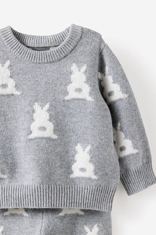 Bundle Organic Raglan Knit Sweater & Legging Set - Mid Grey Marle/Bunny Jacquard