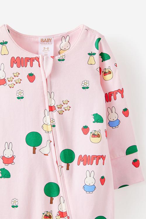 The Long Sleeve Zip Romper License - Lis Mif Tea Party Pink/Miffy Meadow