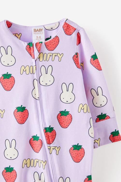 The Long Sleeve Zip Romper License - Lcn Mif Vintage Lilac/Miffy Berries