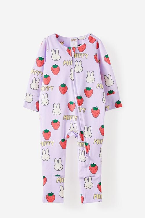 The Long Sleeve Zip Romper License - Lcn Mif Vintage Lilac/Miffy Berries