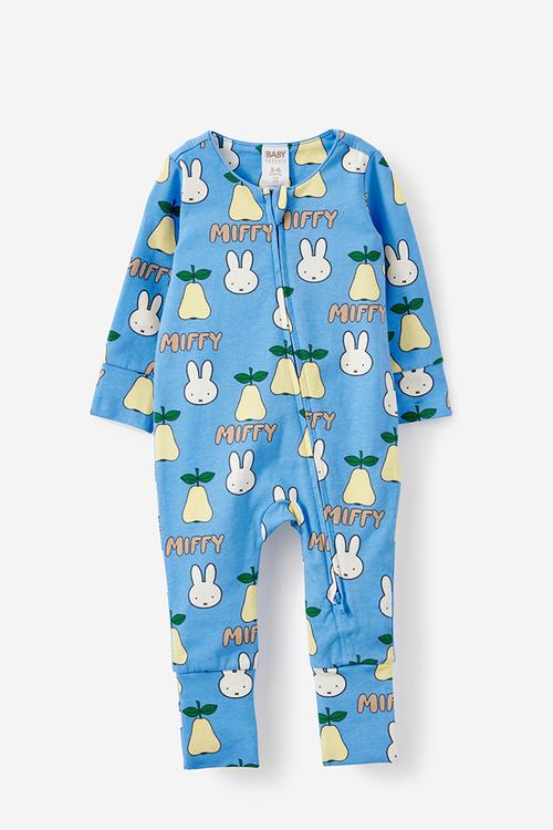 The Long Sleeve Zip Romper License - Lcn Mif Blue Bonnet/Miffy Pears